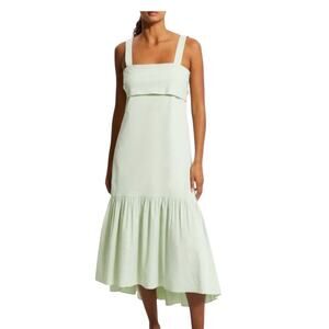 THEORY TIE-BACK Sleeveless Midi Dress in Stretch Linen Sz Medium Mint